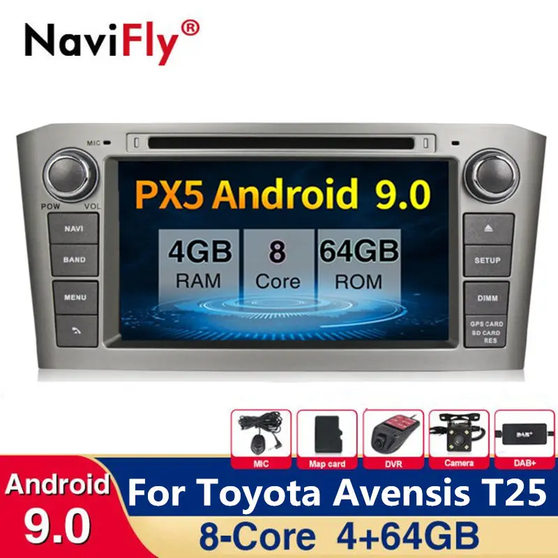 Автомобильный мультимедийный плеер 4 + 64 ГБ Android 9 0 GPS Navi радио Canbus для Toyota Avensis T25 2003