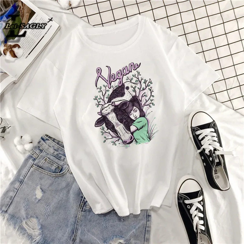 Lei SAGLY Vegan Love Женская Футболка Harajuku Kawaii Корейская одежда Ulzzang оверсайз уличная