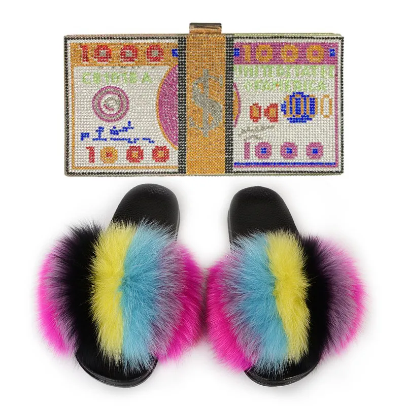 Женские шлепанцы из лисьего меха пушистые меховые сланцы для девочек Женская