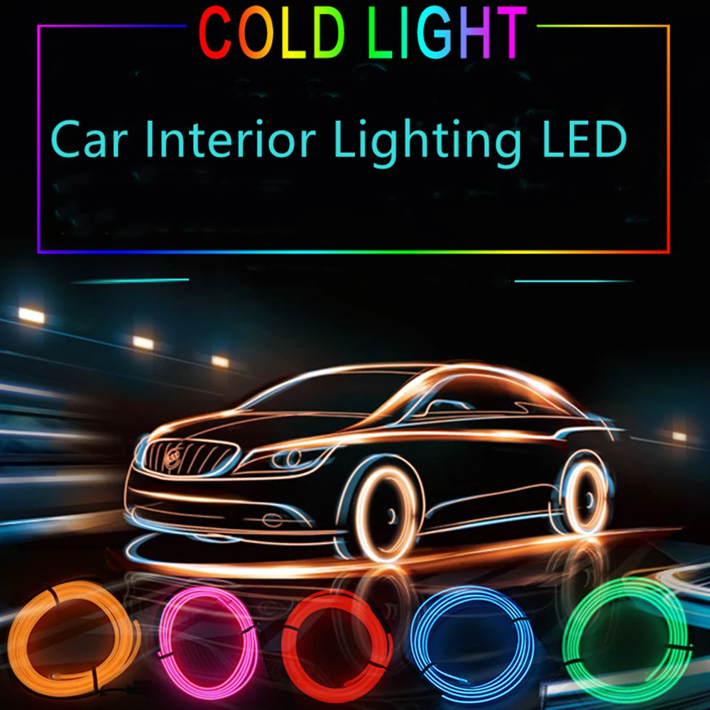 

1M/2M/3M/5M Car Interior Lighting LED Strip Decoration Garland Wire Rope Tube Line Diy Flexible Neon Light With Cigarette Drive