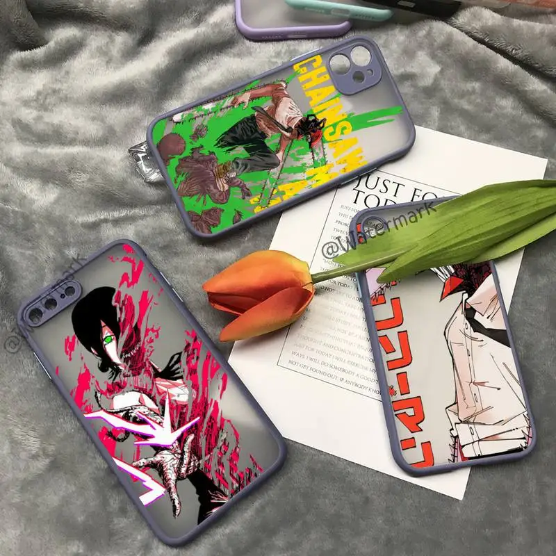 

Chainsaw Man Phone Case For IPhone 13 12 11 Pro Max Xs Xr X 7 8 Plus Grayish Purple Matte Translucent Coque