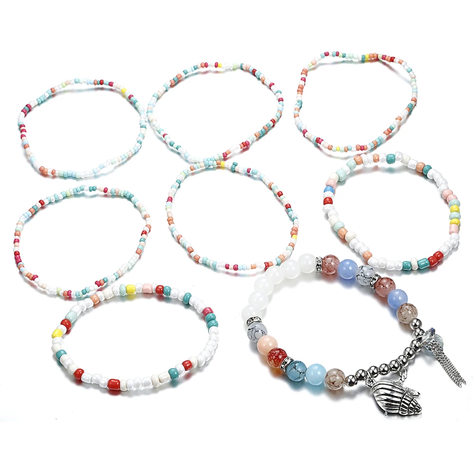 Женский многослойный браслет в богемном стиле с эластичным плетением браслеты и