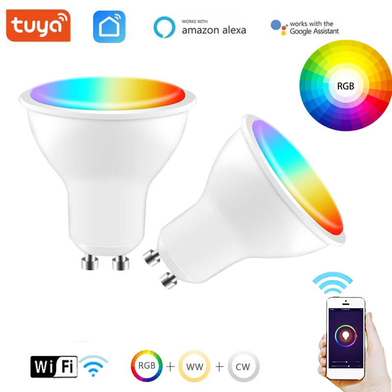 

1-6pcs Tuya Smart Life WiFi GU10 Dimmable RGB 5W LED Bulb Spotlight Supports Alexa Echo And Google Voice Control For Home