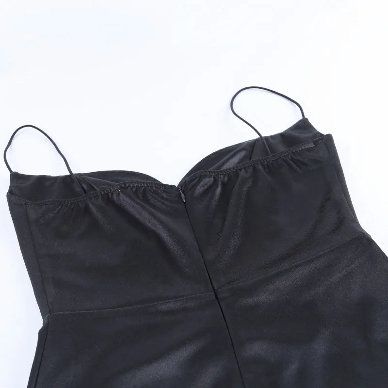 

Women Sexy High Split Spaghetti Strap Dress Vintage Pleated Slim Party Dresses Fashion Backless Mid-Length Bodycon Vestidos 2020