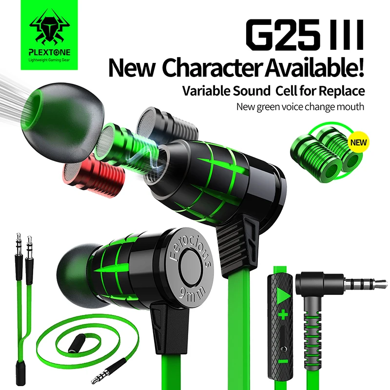 

Игровые наушники Plextone G25, тюнер, гаджет, компьютерные наушники, стереогарнитура, басовые наушники-вкладыши с микрофоном, разъем L-образный 3,5 ...