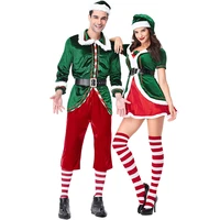 green christmas elf costumes santa claus cosplay family matching clothes new year hat halloween carnival festival dress outfit