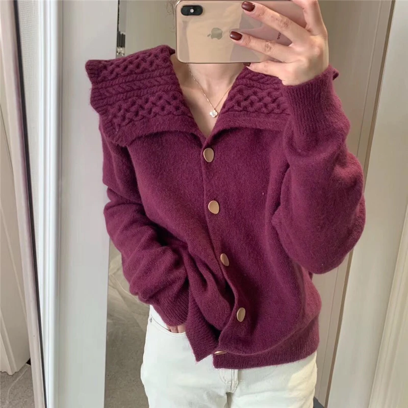 

Peter Pan Collar Cardigan Sweater Autumn Vintage Loose Winter Sweater Knitted Plus Size Button Up Oversize Womens Sweaters