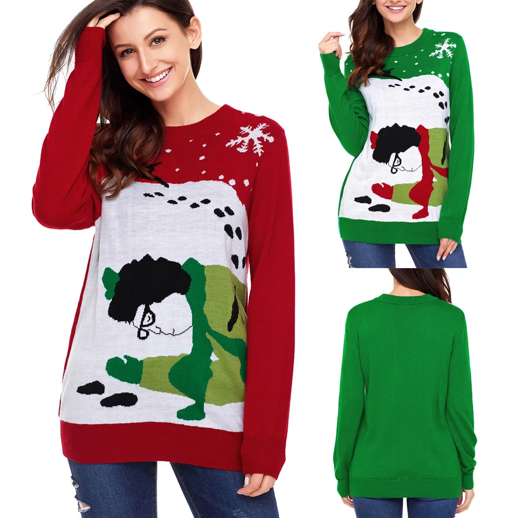 Свитер женский осень зима круглый воротник с длинными рукавами вязаный