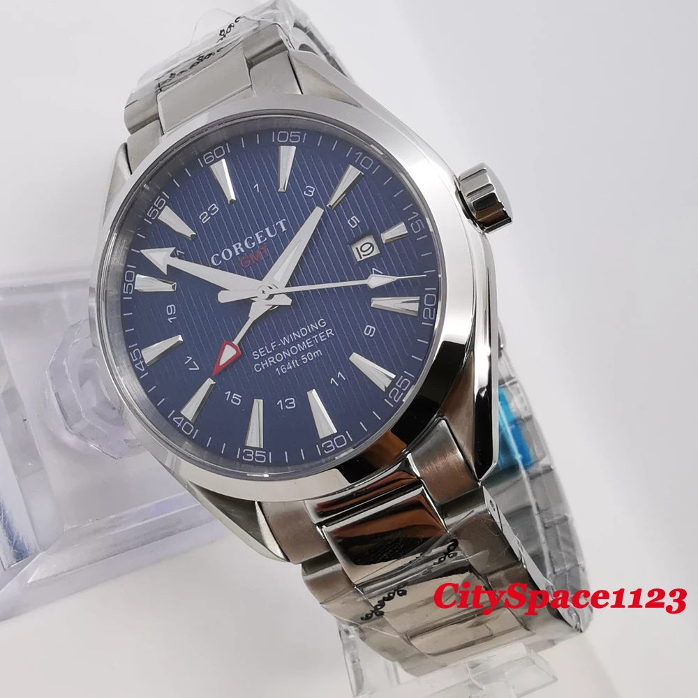 Мужские механические часы из нержавеющей стали с синим циферблатом 41 мм|Мужские