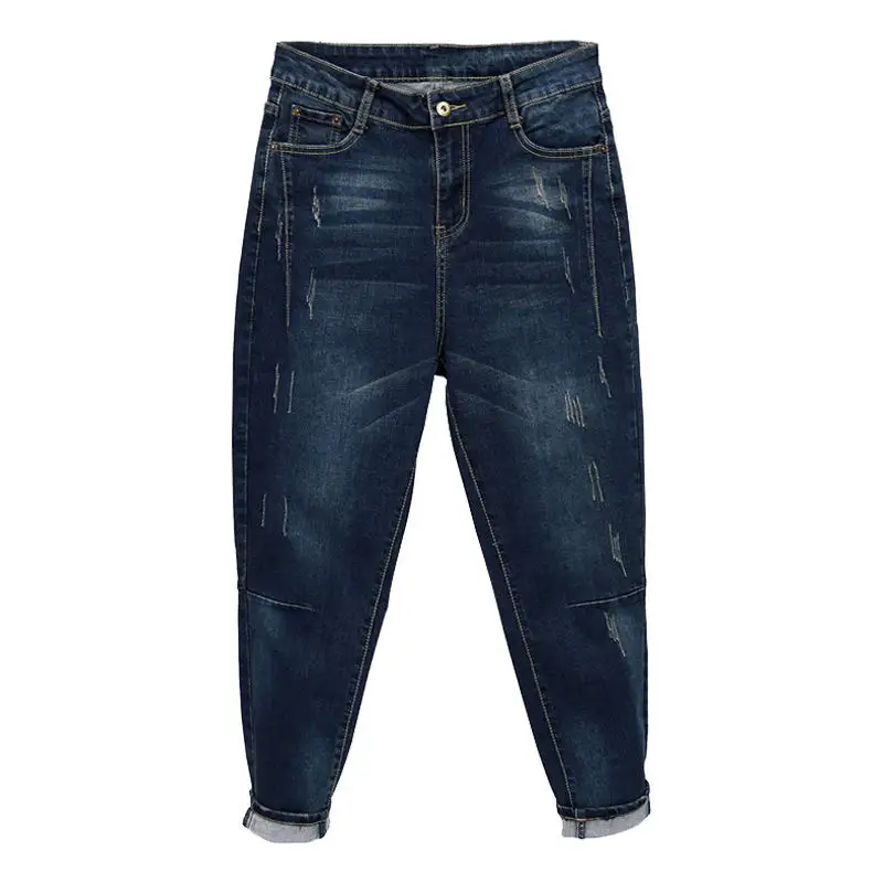 

New Boyfriend Jeans For Women Loose Elastic Denim Trousers Harem Pants Female Vintage Large Size Black Wide Leg Mom Jeans Q3710