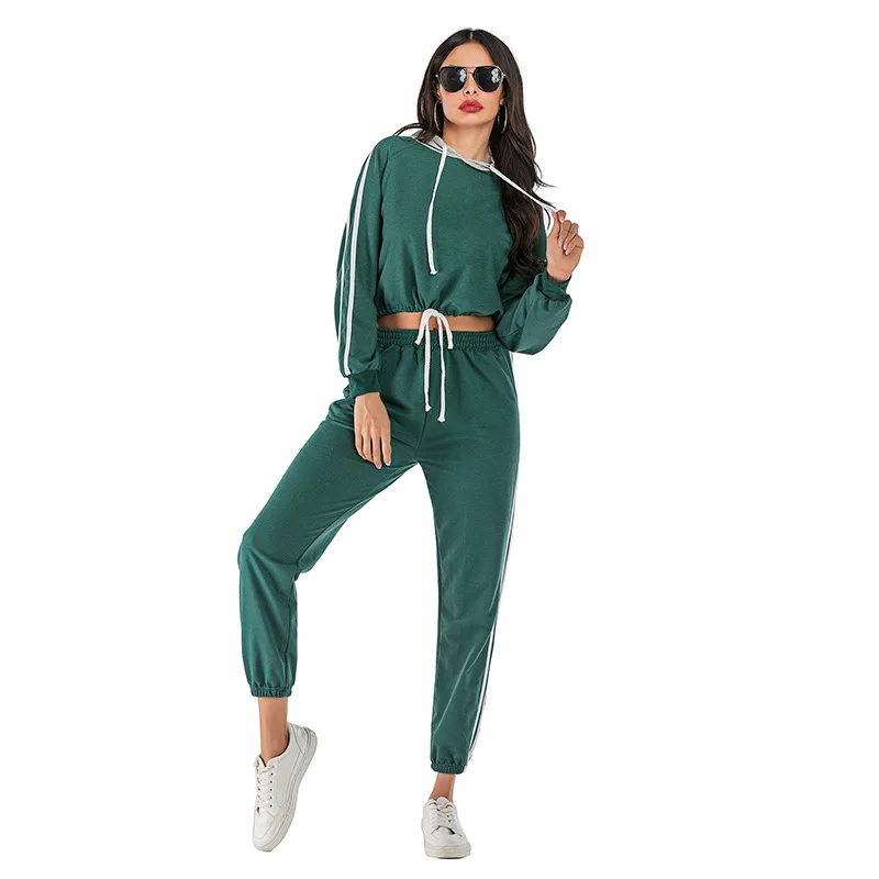 Diwish/женский комплект однотонный спортивный свитер зеленый костюм короткое