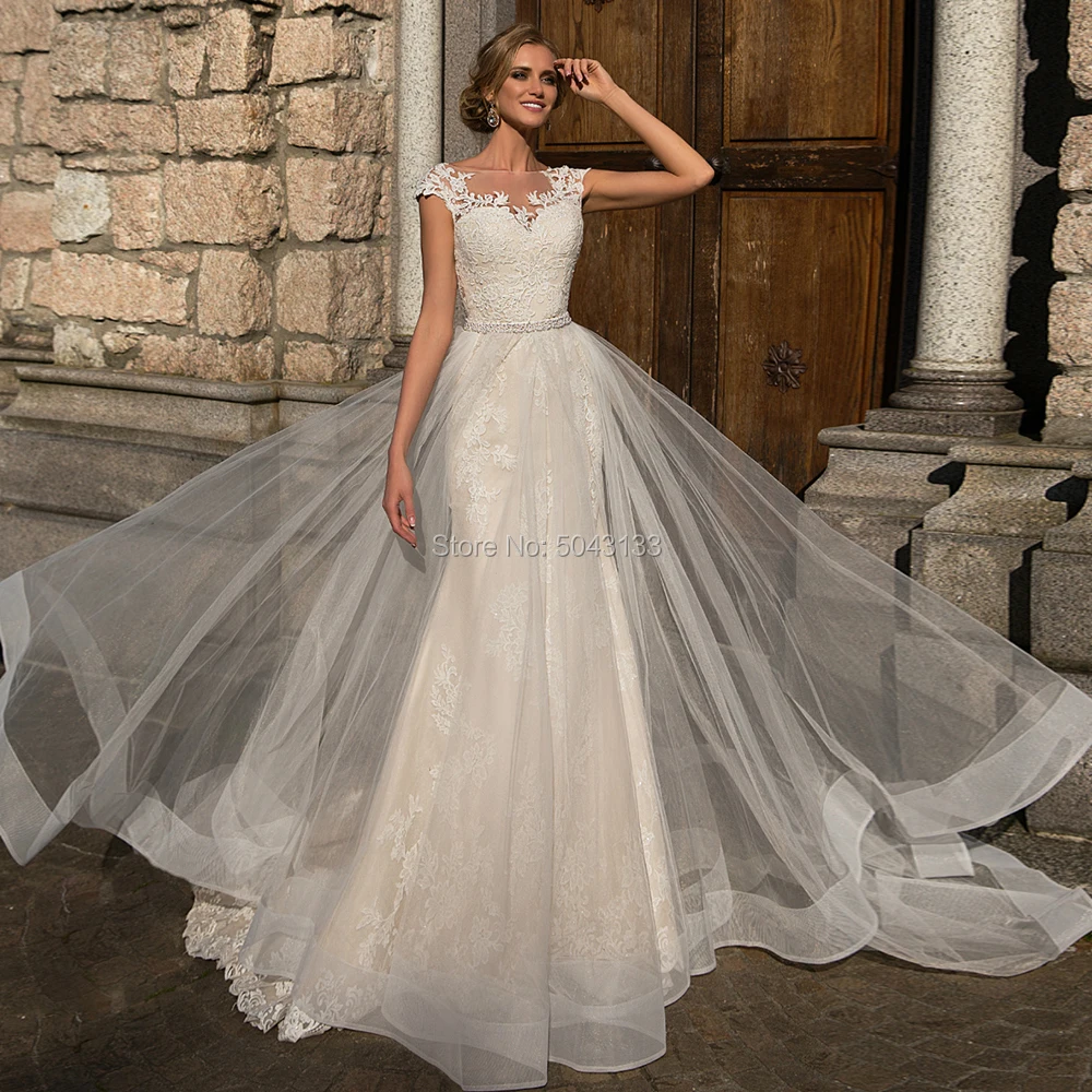 Роскошное свадебное платье-Русалка 2 в 1 2021 со съемной юбкой Кружевная аппликация