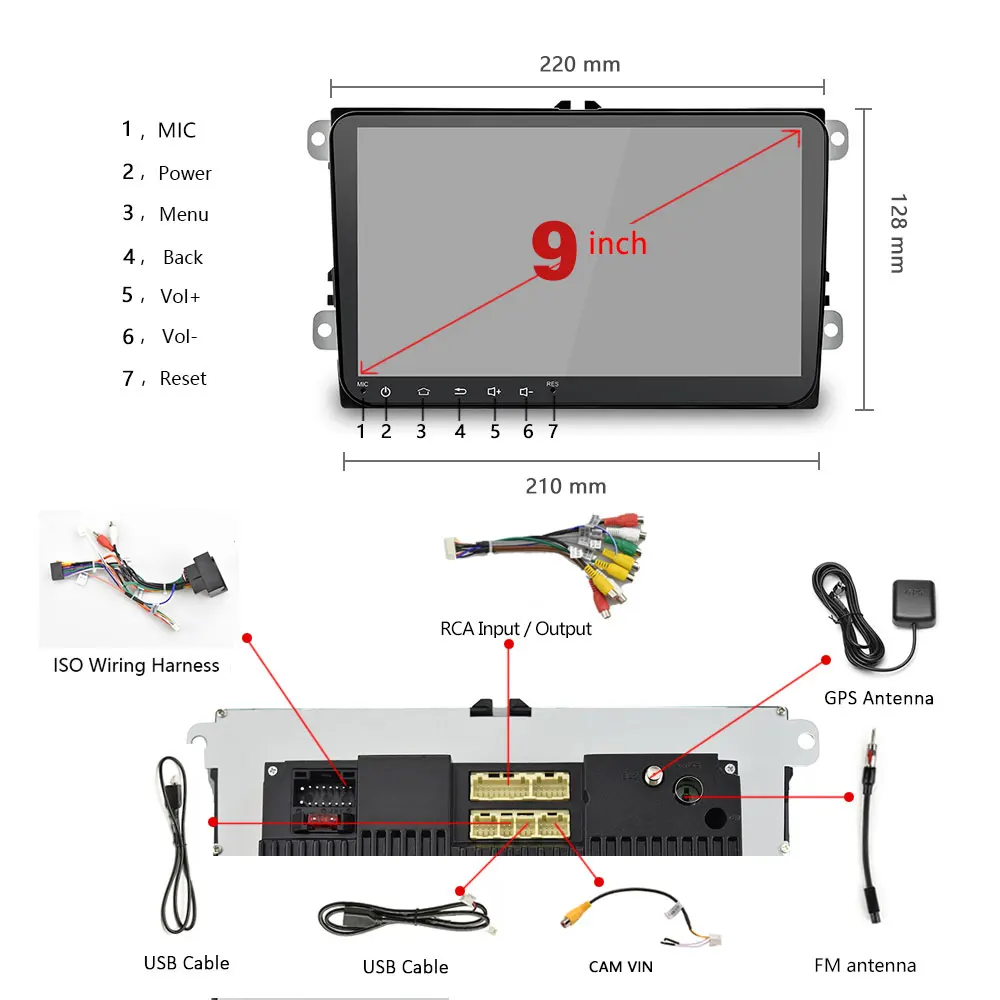 Автомобильный мультимедийный плеер Podofo Android 9 дюймов радио Wi Fi GPS навигация