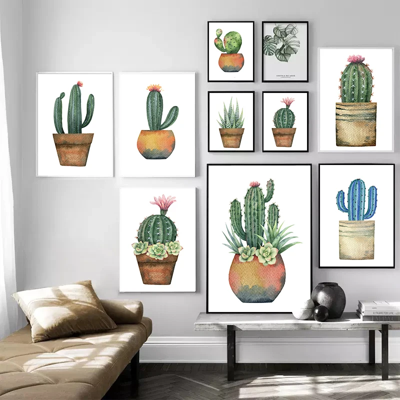 

Watercolor Cacti Succulent Plants Leaf Wall Art Canvas Painting Nordic Posters And Prints Wall Pictures for Living Room Decor