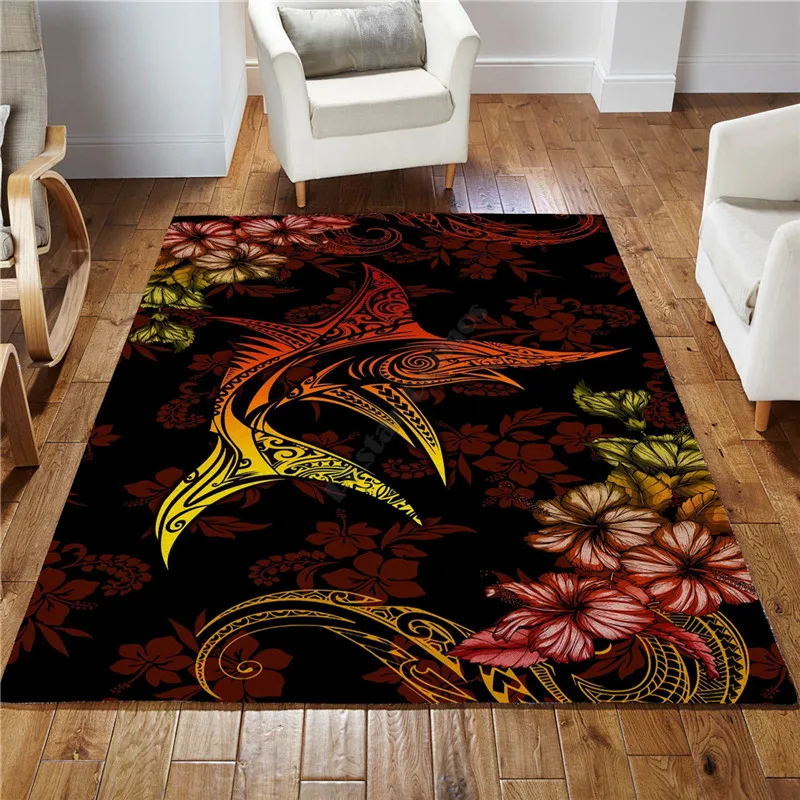 

Beautiful Marlin Hibiscus Hawaii Rug 3D Printed Carpet Mat for Living Room Doormat Flannel Print Bedroom Non-slip Floor Rug 02