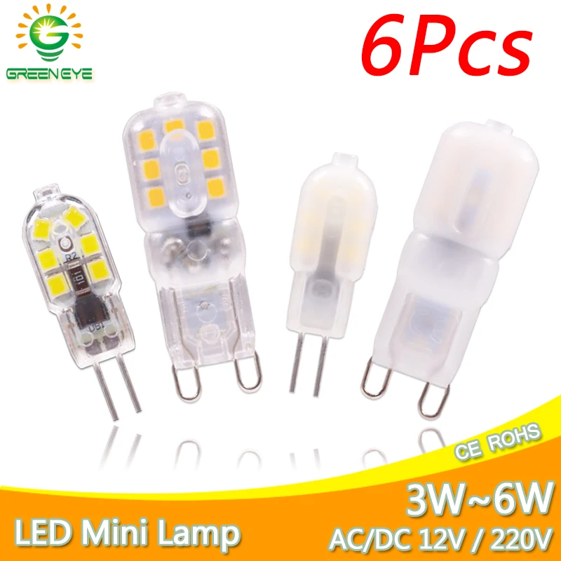 6 шт с регулируемой яркостью (12V/220V Мини светодиодный G4 COB Светодиодный лампа 4 Вт