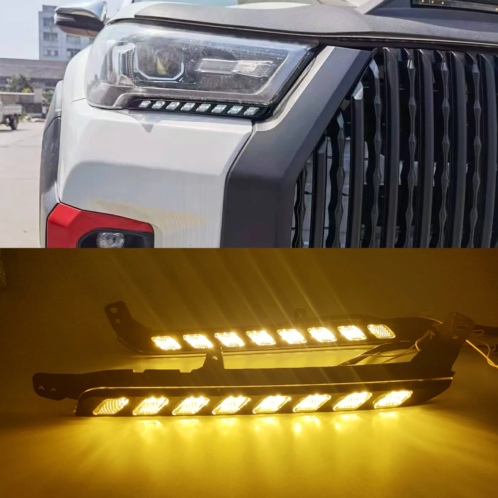 

2PCS Car LED headlight Daytime Running Light For Toyota Hilux Revo Rocco 2020 2021 Turn Yellow Signal DRL Daylight