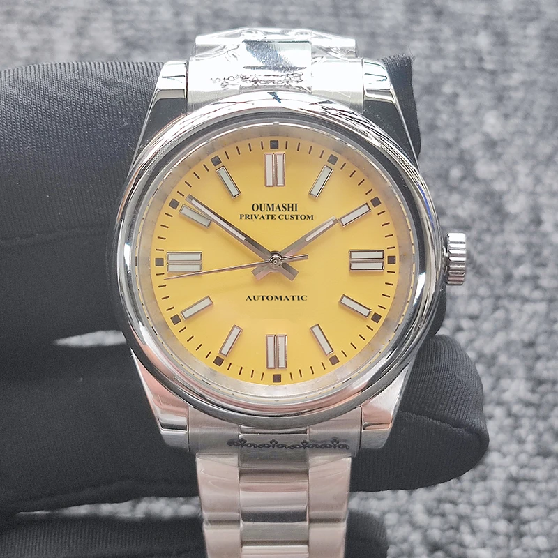 

Мужские Роскошные автоматические механические часы 40 мм, ремешок из нержавеющей стали 316L, желтый асептический циферблат, водонепроницаемы...