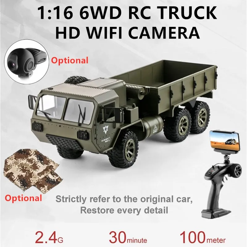 FY004 RC Truck Toy Off-road Remote Control Car Full Scale Wheeled 1:16 Vehicle Six Wheel Cross Country Simulation Military Car