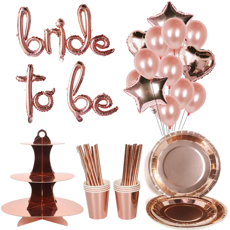 

Rose Gold Team Bride To Be Balloons Bridal Crown Sash Badge Bachelorette Party Wedding Decoration Hen Party Accessories Supplies