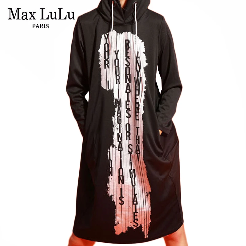 Max LuLu модные корейские женские осенние фитнес уличные женские с капюшоном Элегантные платья винтажные Длинные Рукава vestidos
