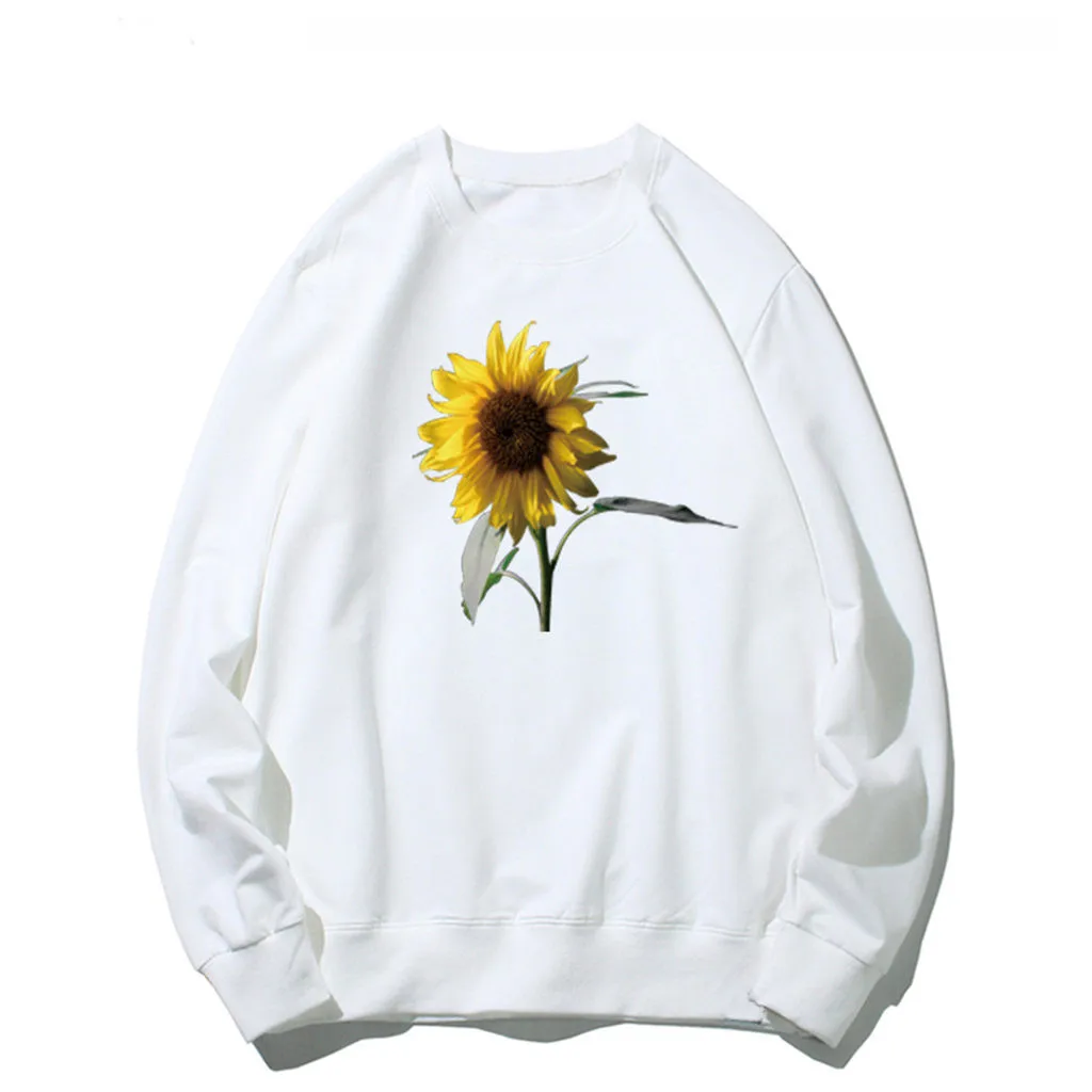 Толстовка с объемным принтом подсолнуха расслабляющая длинным рукавом на осень