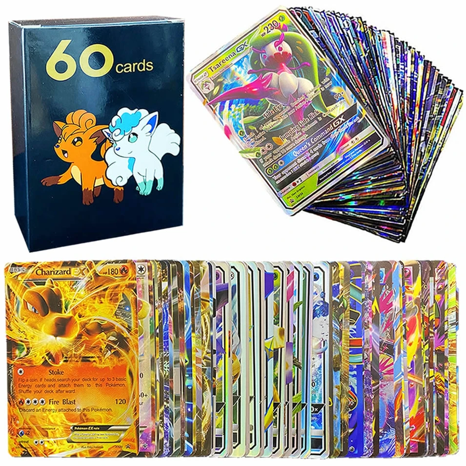 

60pcs Pokemon English Version Shining Cards Box Playing Game GX EX Display Booster Pokémon MEGA Carte Battle Trading Kids Toys