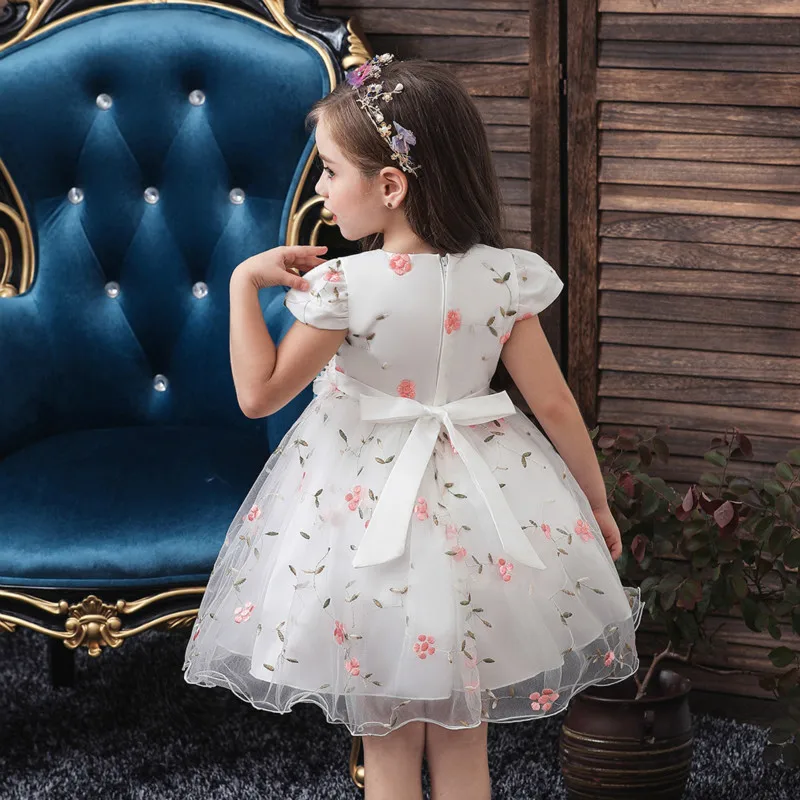 2019 Autumn New Baby Girl Dress Soild Embroidered Full Party Princess Screen Yarn Banquet Clothing 0-5 Year Wear | Детская одежда и