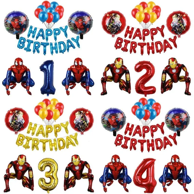 

1 комплект с героями комиксов Марвел, 3D с принтом «человек паук» и «Железный человек» воздушный шарик из фольги в форме детского дня рождени...