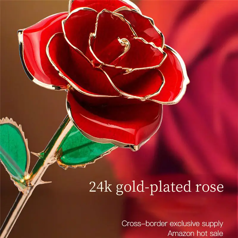

Plated Golden Roses Flowers for Decoration 24K 24 K Bed Room Home Dekoration Wedding Decor Decorative Gifts to Girlfriend.Mother