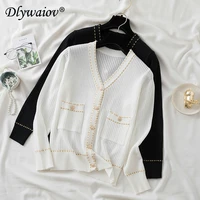 short thin cardigan knitted sweater women 2022 button rim sweater female black white tops clothes casual knit sweater new hollow
