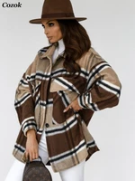 2021 autumn winter plaid loose vintage warm coat women jacket femme coat with turn down collar long sleeve oversize outwear coat