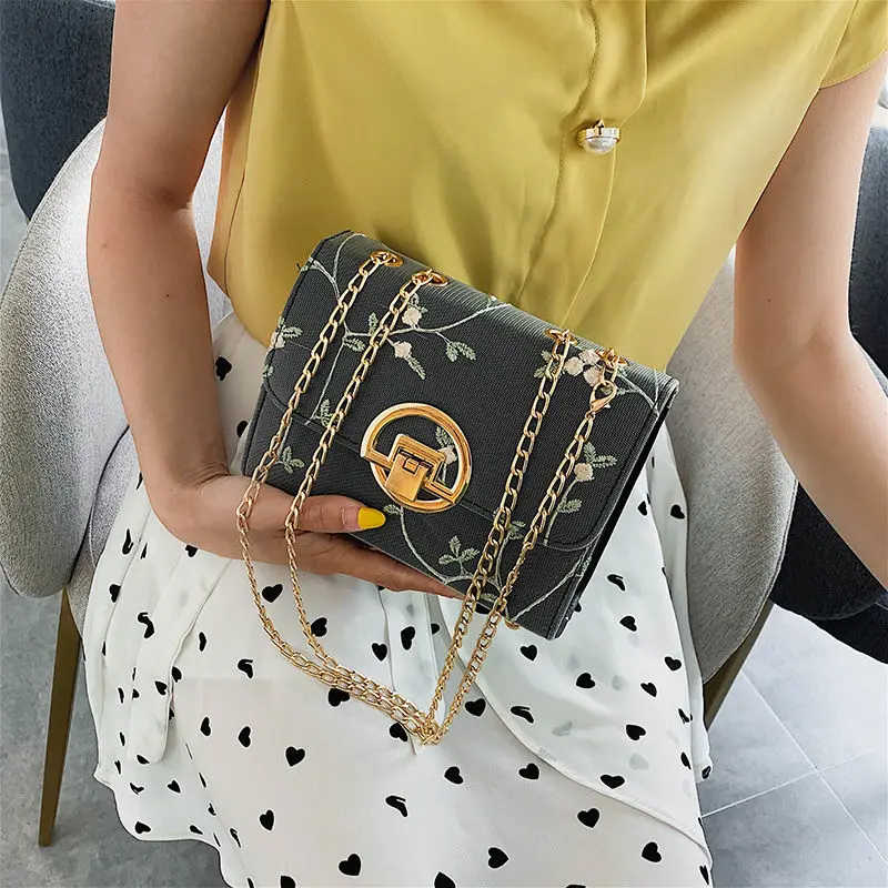 

The new trendy all-match one-shoulder radium silk bag texture western style chain messenger bag