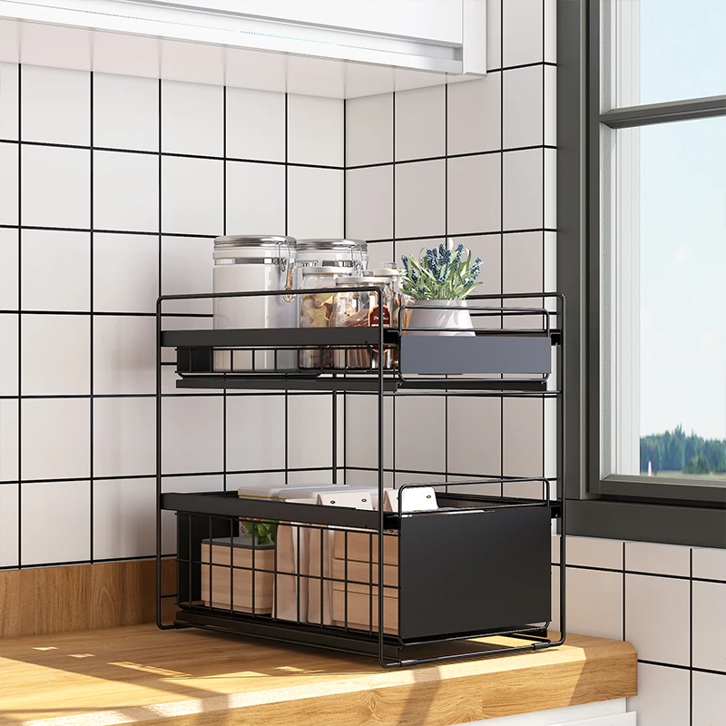 

Kitchen Sink Holder Floor Iron Segregation Condiment Cleaner Conditioner Multi-layer Storage Shelf
