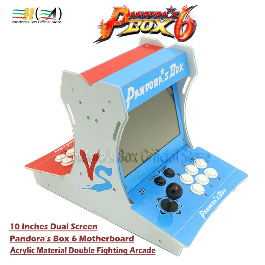 Pandora Box 6 пластиковый бартоп 2 игрока мини аркадная машина 10 дюймов двойной экран Двойная Боевая игровая консоль Аркада 3d игра