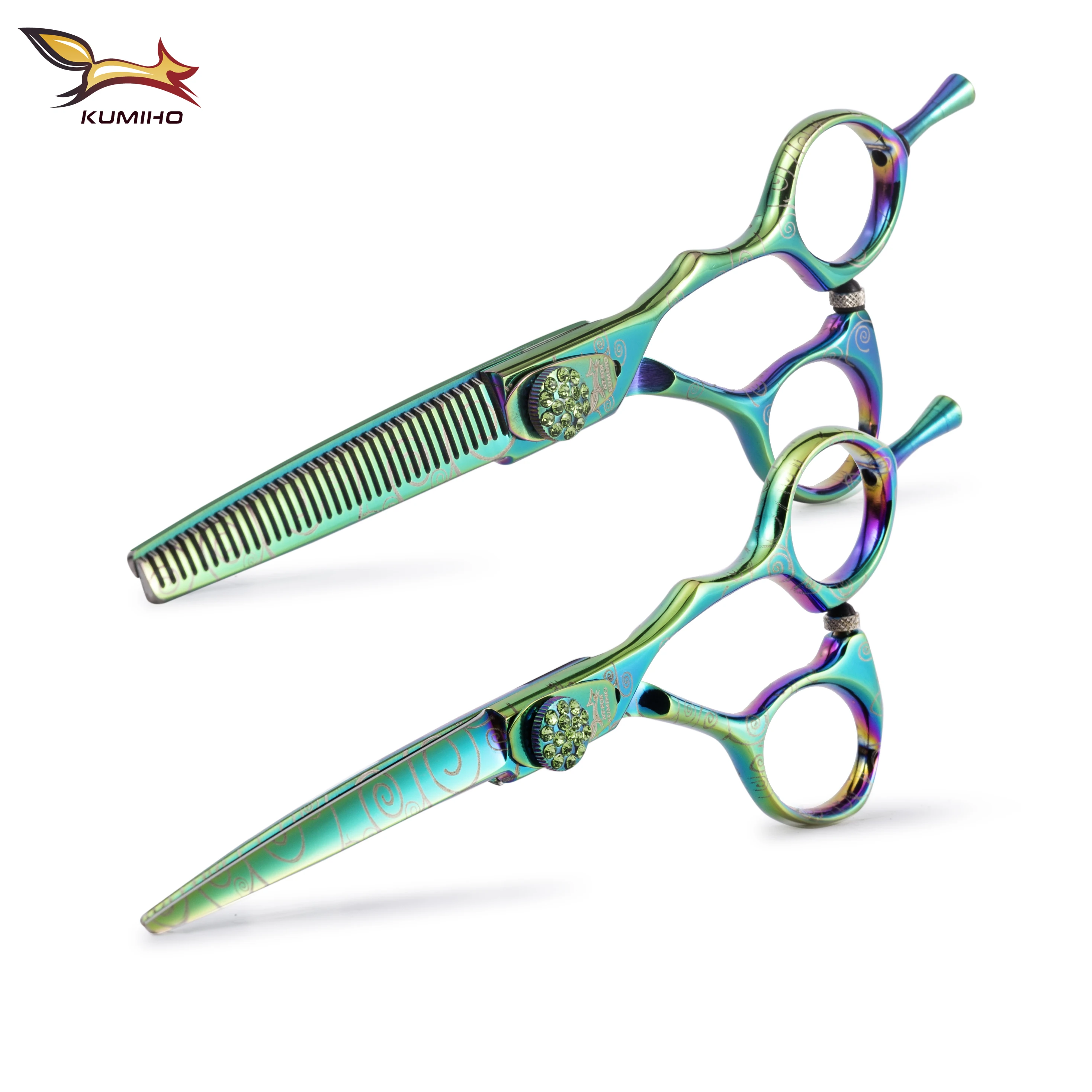 

KUMIHO CLQ-60 New Arrival hair scissors set 6inch colorful hair shear green barber scissors 440C stainless high grade