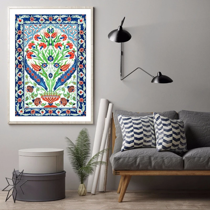 

Традиционный турецкий букет с винтажным цветочным принтом Изник художественный плакат декоративное искусство на холсте картина на стену Декор для дома комнаты