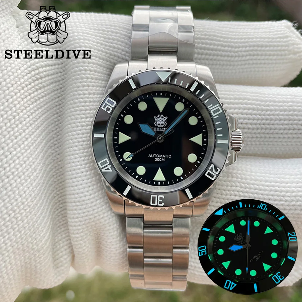 

Мужские роскошные механические часы для дайвинга STEELDIVE Water Ghost, водонепроницаемость до 300 м, Керамическая рамка, синие и зеленые светящиеся н...