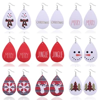 e7679 zwpon christmas gifts pu leather teardrop earrings snowman print christmas earrings jewelry wholesale
