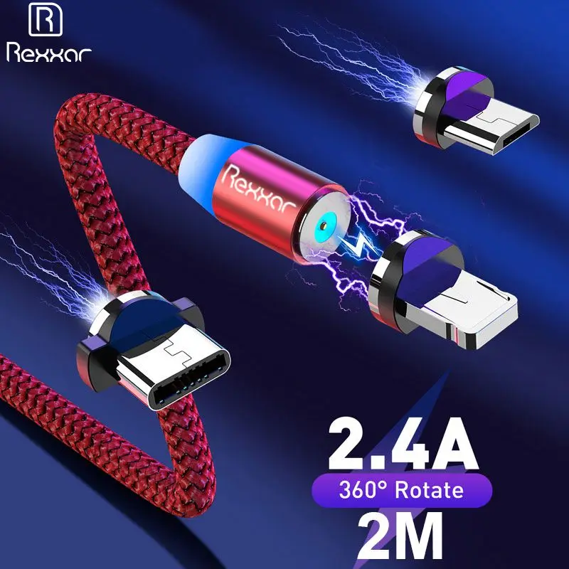 Магнитный кабель Micro USB Type C 2 м для быстрой зарядки iPhone 11 Pro XS Max 7 Samsung Xiaomi шнур
