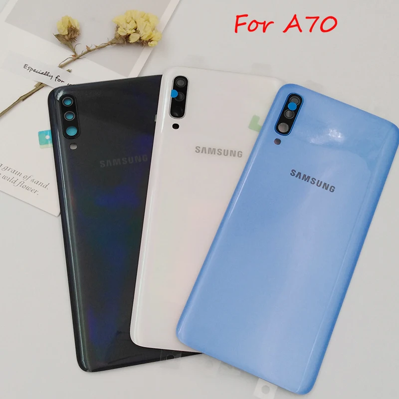 

Задняя крышка батарейного отсека для Samsung Galaxy A70 2019 A705 SM-A705F A705DS задняя дверь корпус панели корпуса Запасные части и объектив камеры