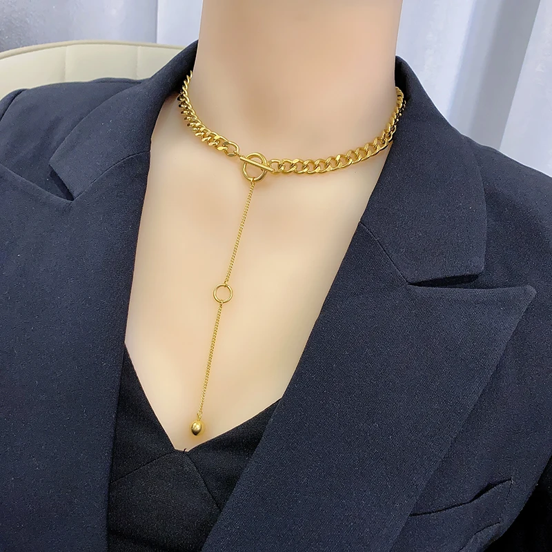 

Colorfast 316L stainless steel ot clasp necklace, circle long tassel pendant, light luxury simple fashion gift jewelry for women