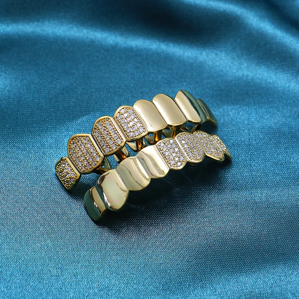 Половина CZ Кристалл Золотой Цвет Grillz для женщин мужчин зубной рот панк Bling зубы