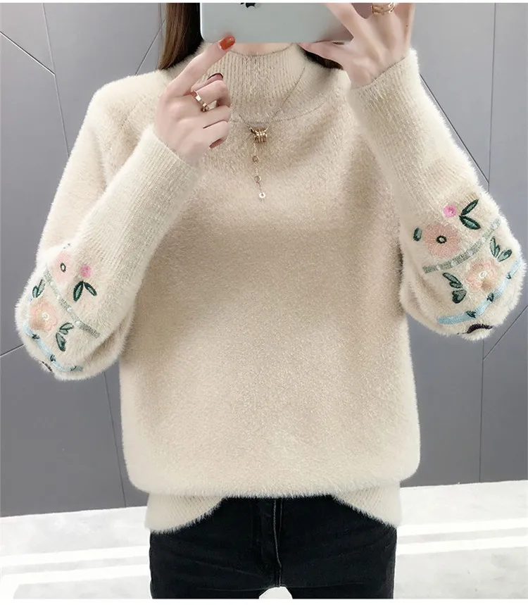 

Fashion Tops 2021 Autumn Lantern long Sleeve Half Turtleneck color Lady Sweater Black