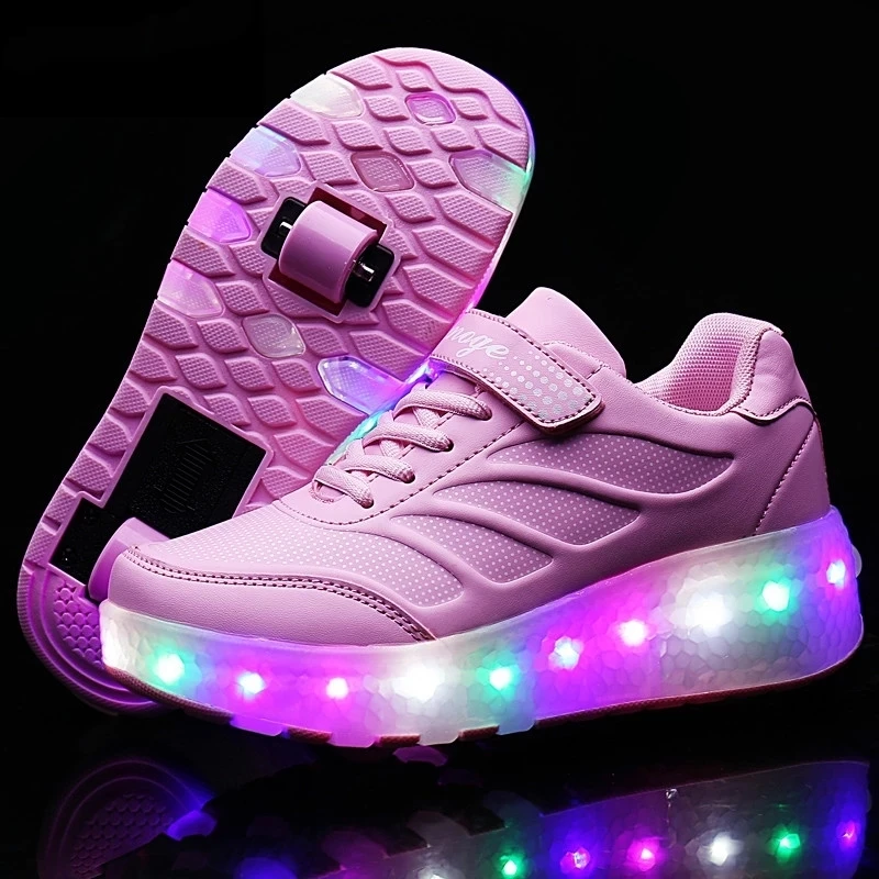 

Кроссовки роликовые детские, удобные светящиеся, с зарядкой от USB, со светодиодной подсветкой, с двойными колесами, размеры 28-43