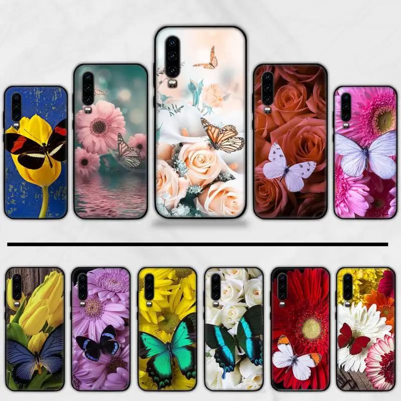 

Flowers butterflies Phone Case For Huawei honor Mate P 9 10 20 30 40 Pro 10i 7 8 a x Lite nova 5t cover funda shell