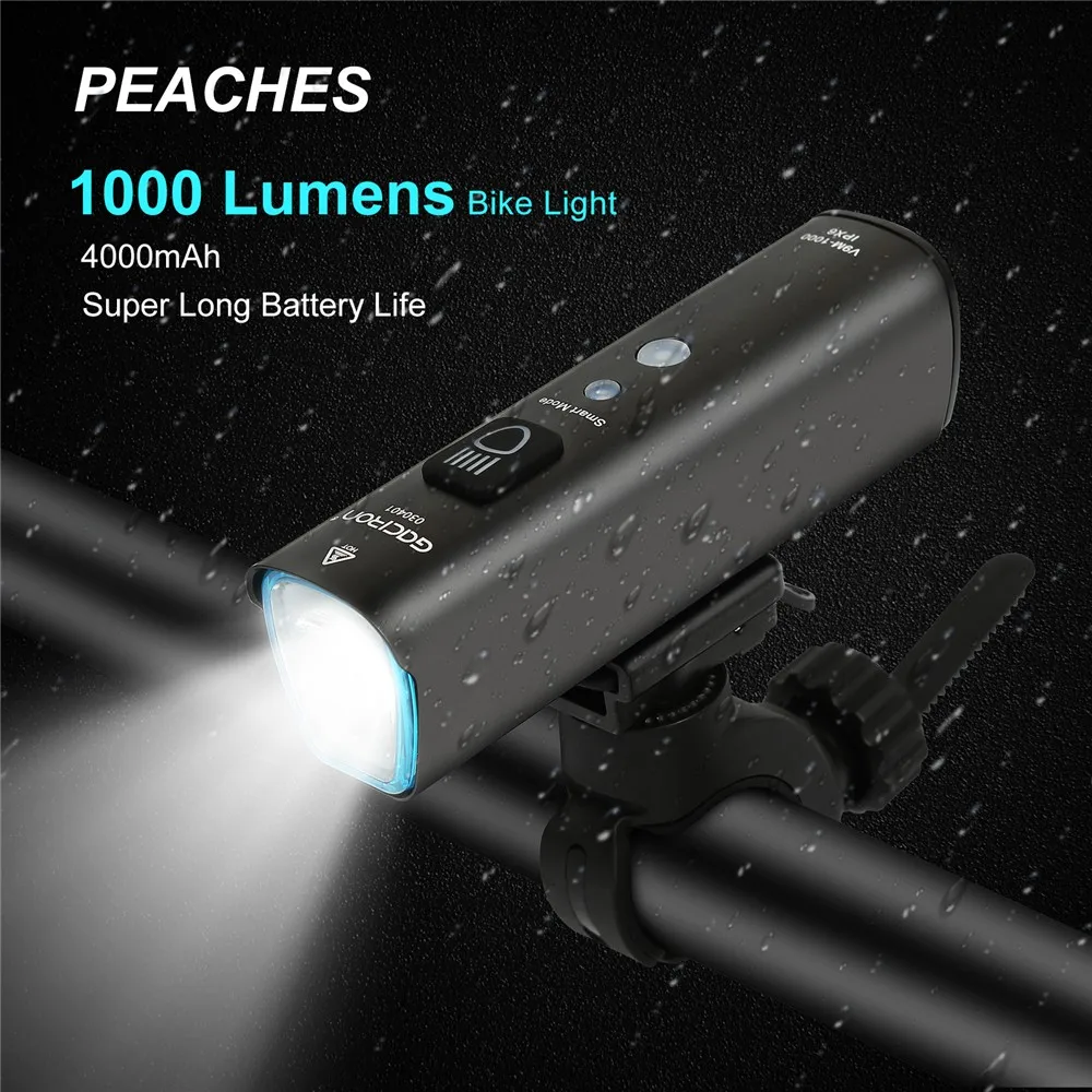 

PEACHES Bicycle Light Headlight Waterproof 1000 Lumen USB Charging Front Lamp LED Handlebar Headlamp Cycling Safety Flashlight