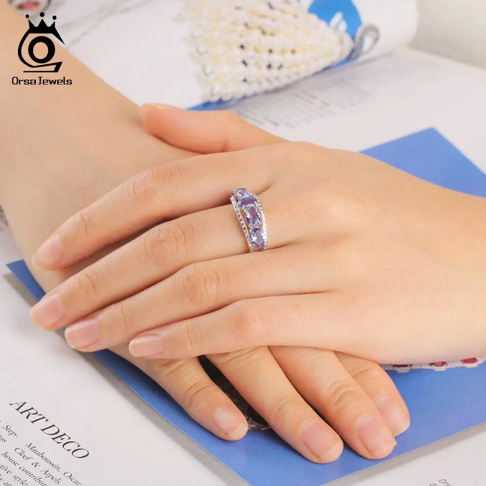 ORSA JEWELS модное женское свадебное кольцо из чистого 925 пробы серебра овальной огранки с натуральным фиолетовым танзанитом, хорошее ювелирное изделие VSR18