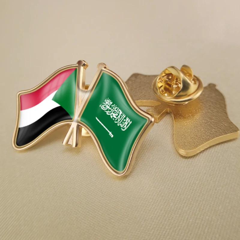 

Sudan and Saudi Arabia Crossed Double Friendship Flags Lapel Pins Brooch Badges