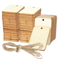 50100pcs unfinished nature square wooden slices gift tags rectangle blank hanging label with hemp party rope tags wedding decor